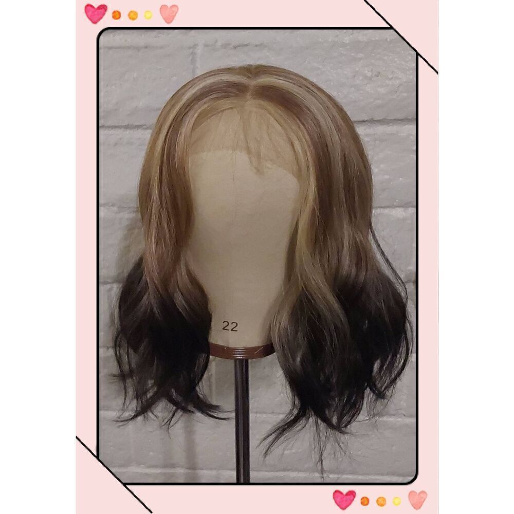NWT~Blonde to Black Ombre "Dilemma" Trendy Bob Cut Multi-Fiber Hair Blend Wig